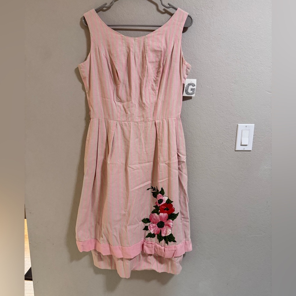 Vintage 50s Jeannette Alexander Pink Stripe Tiered Floral Dress